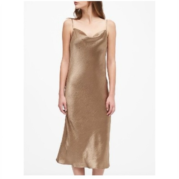 Banana Republic Satin Slip Dress Champagne Gold Dress Wedding Party Minimalist - Picture 1 of 8